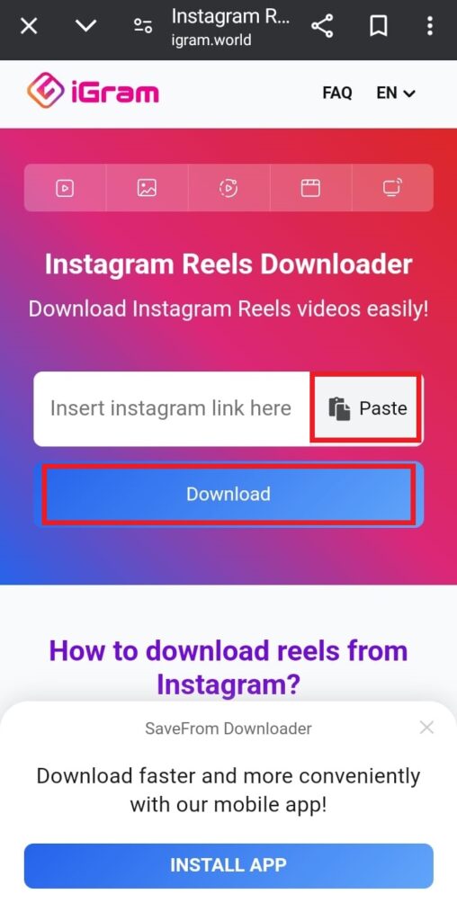 Tap on Download in iGram